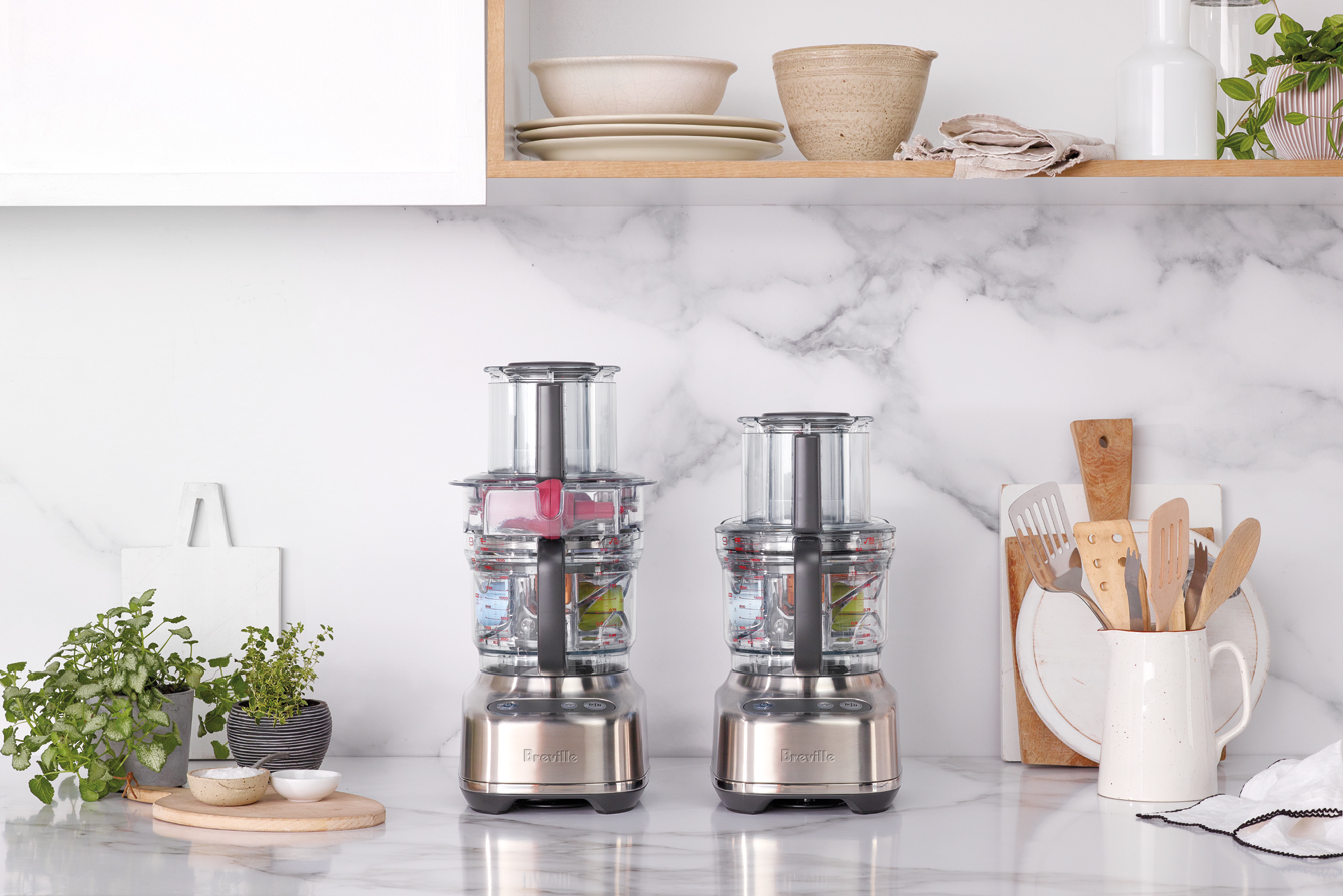 Breville food processors on a bench